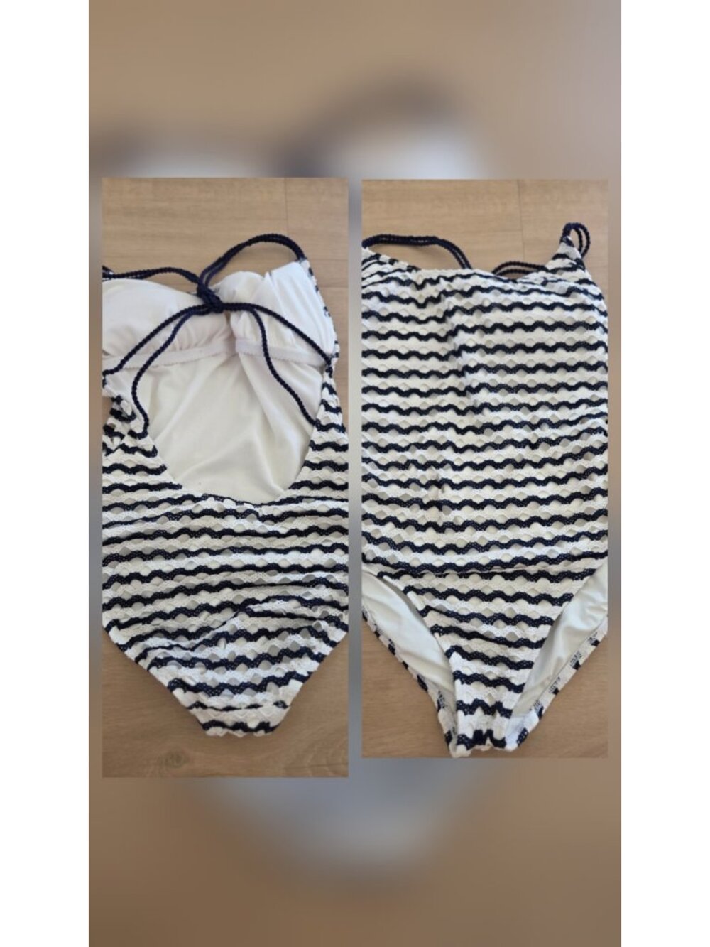 SPERRY SEAS THE DAY STRIPED CROCHET ONE PIECE SWIMSUIT NAVY WHITE SMALL VGUC